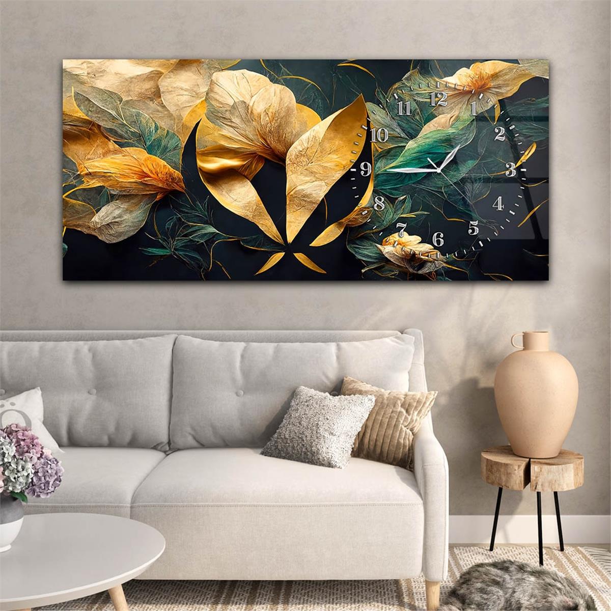 Yatay Saatli Yandan Sanat Temalı Cam Tablo 251