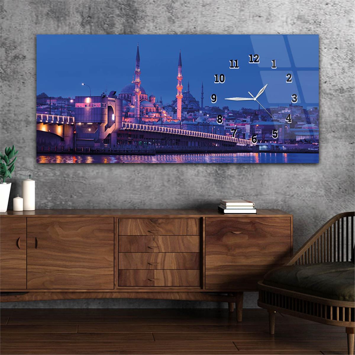 Yatay Saatli Yandan Sanat ve Doğa Temalı Cam Tablo 135