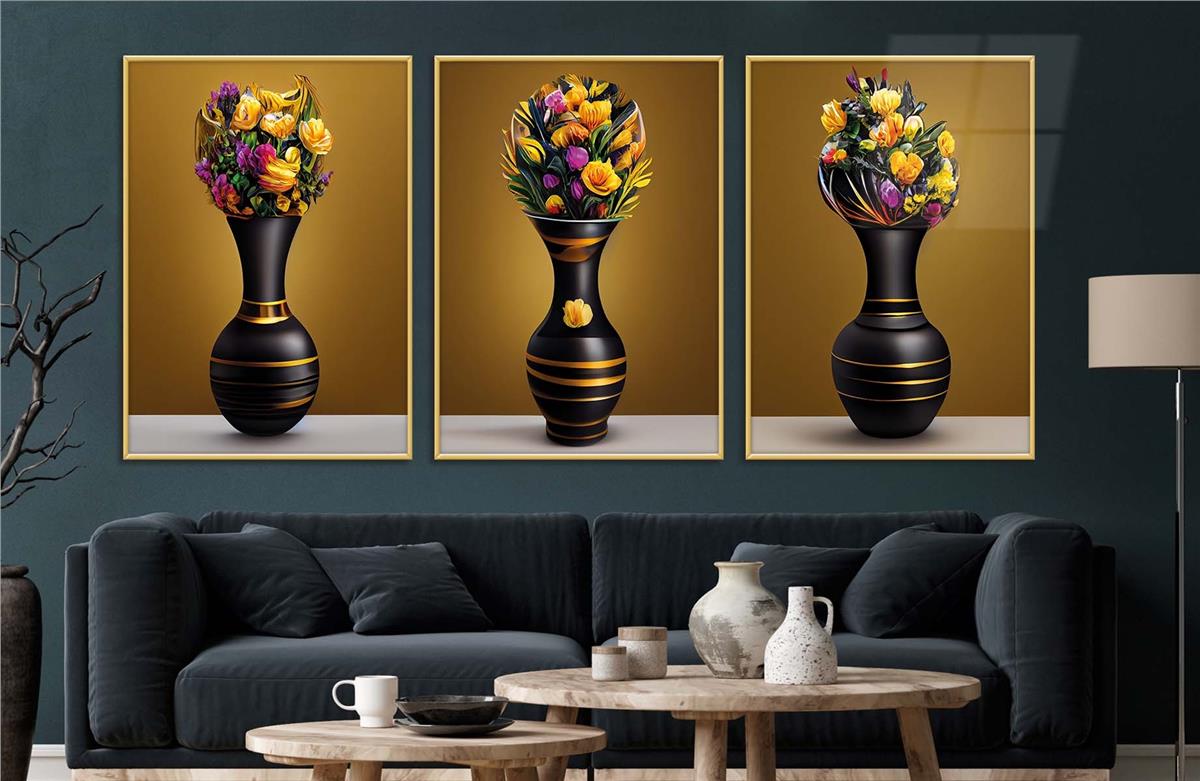 Alüminyum Çerçeveli Sanat Temalı 3'lü Set CAM Tablo 0031