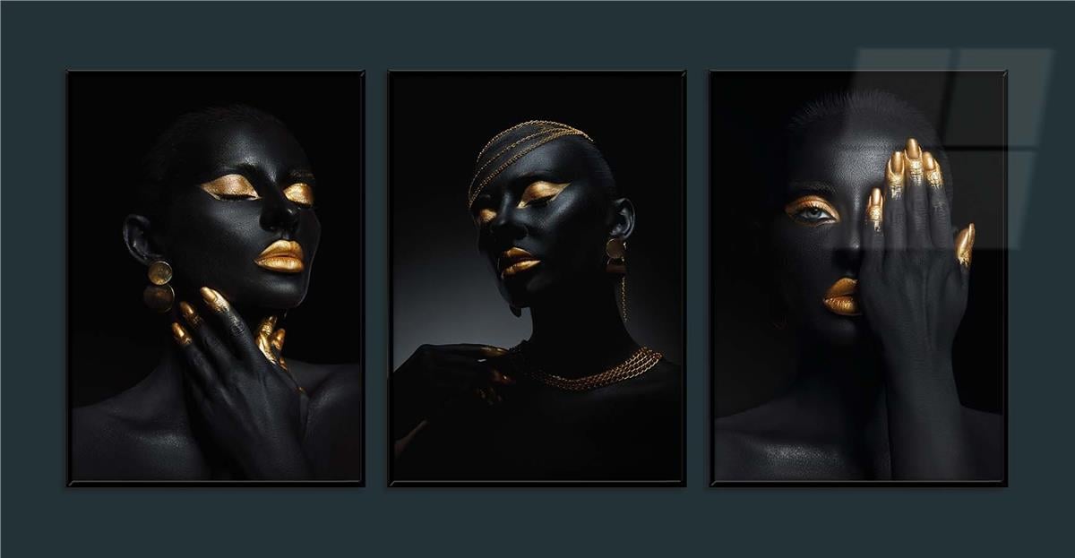 Alüminyum Çerçeveli Sanat Temalı 3'lü Set MDF Tablo 0073