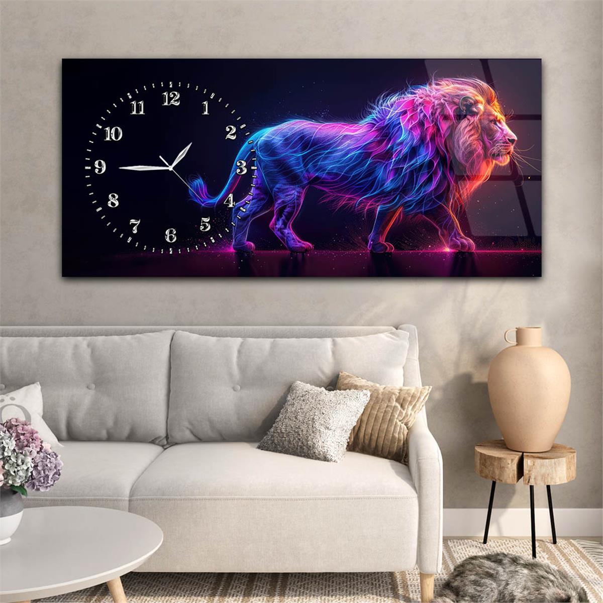 Yatay Saatli Yandan Sanat Temalı Cam Tablo 359