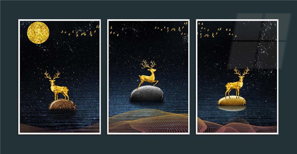 Alüminyum Çerçeveli Sanat Temalı 3'lü Set CAM Tablo 0065