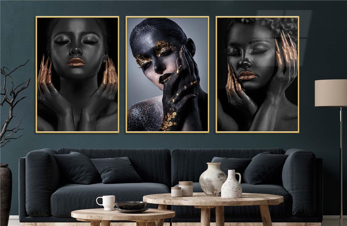 Alüminyum Çerçeveli Sanat Temalı 3'lü Set MDF Tablo 0072