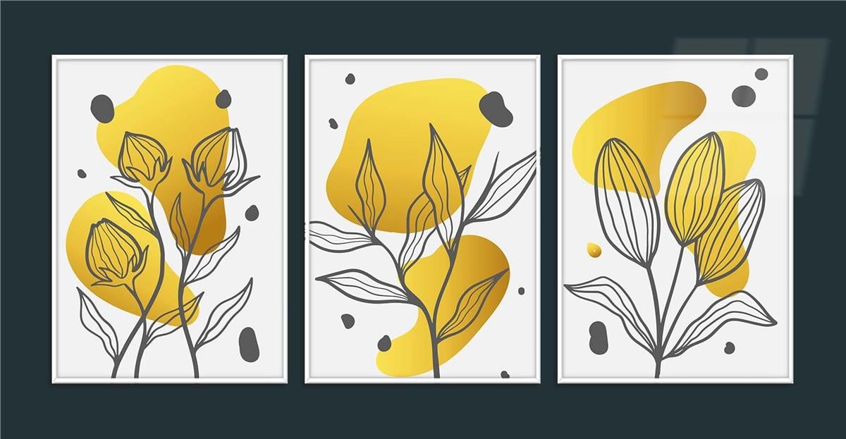 Alüminyum Çerçeveli Sanat Temalı 3'lü Set CAM Tablo 0009