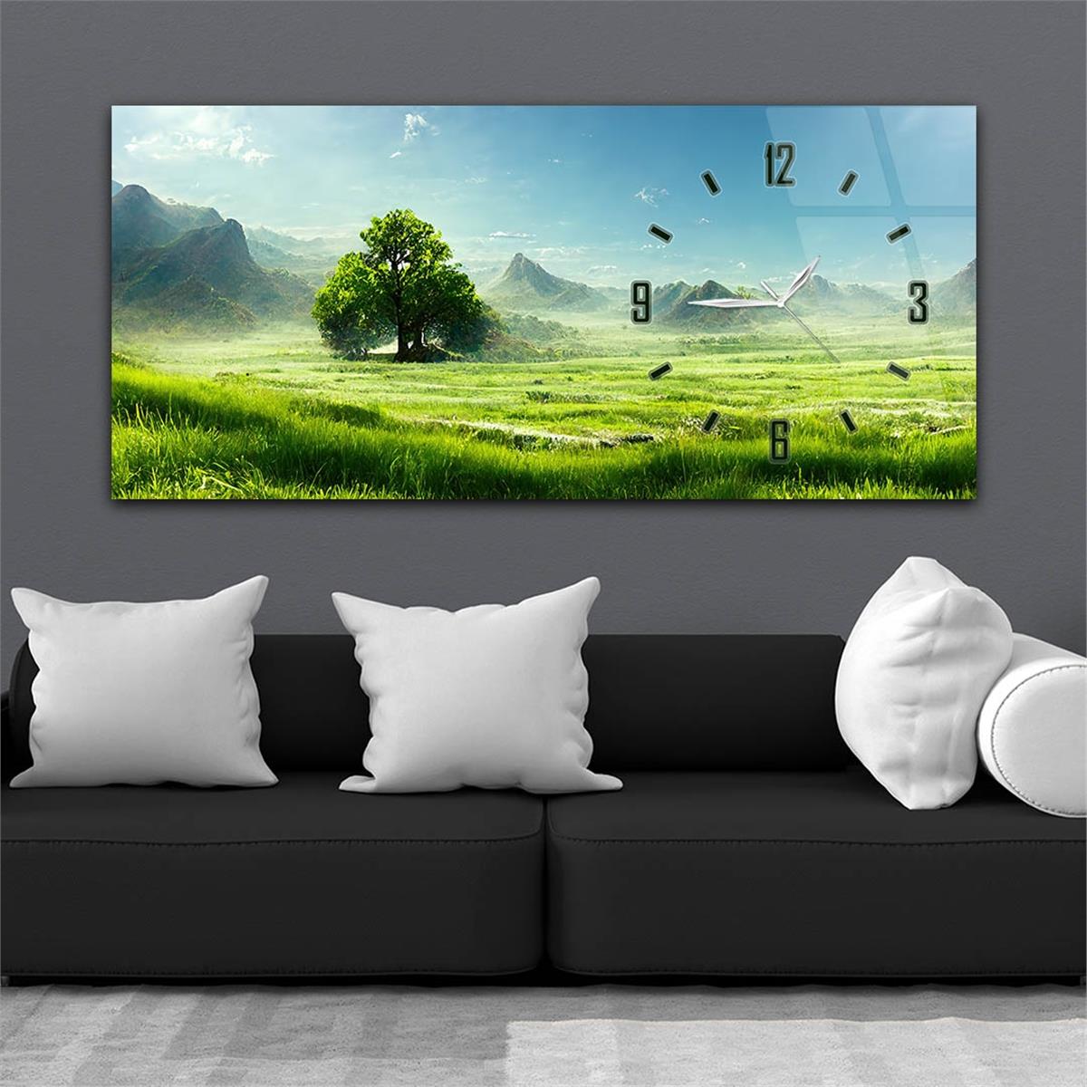 Yatay Saatli Yandan Sanat Temalı Cam Tablo 273