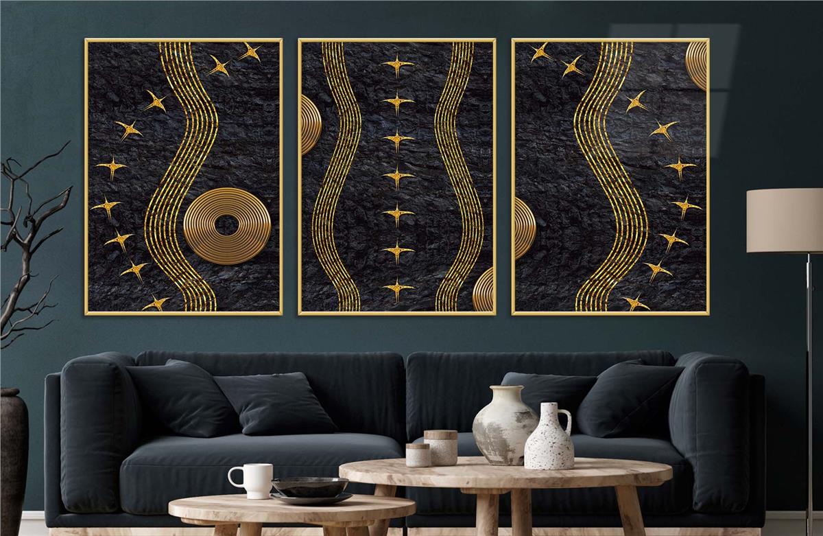 Alüminyum Çerçeveli Sanat Temalı 3'lü Set CAM Tablo 0050