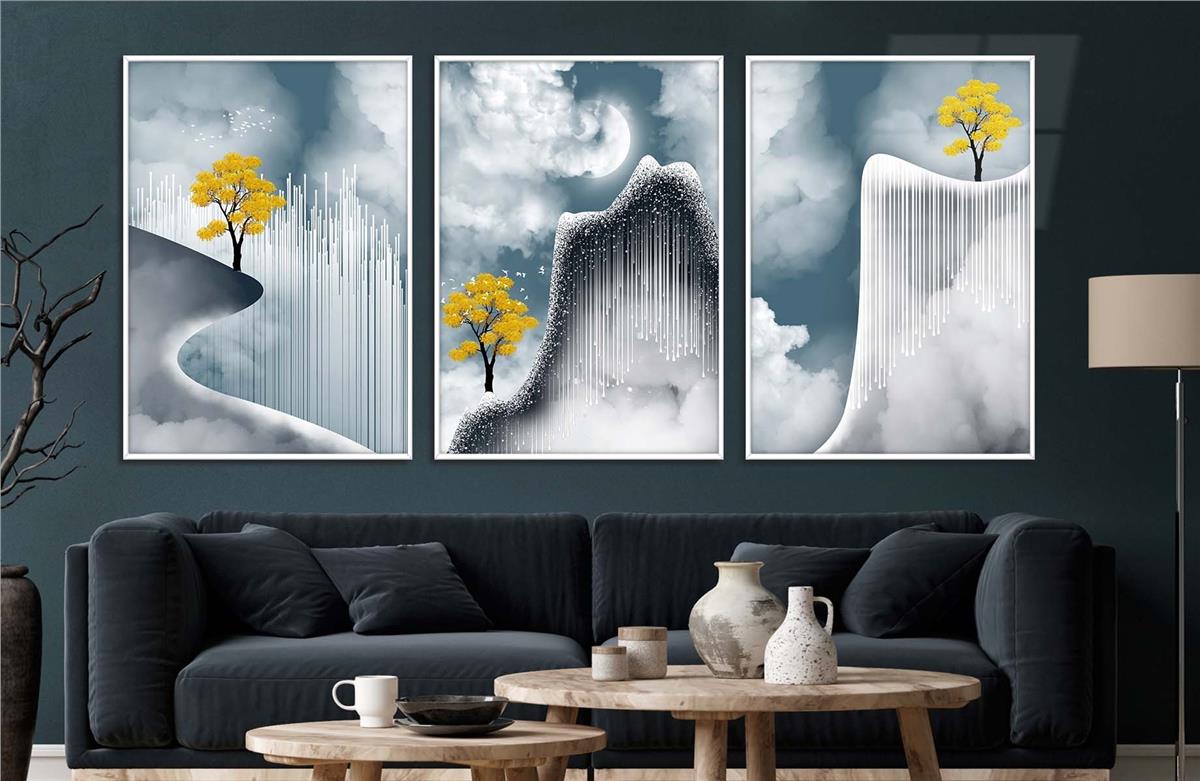 Alüminyum Çerçeveli Sanat Temalı 3'lü Set CAM Tablo 0069