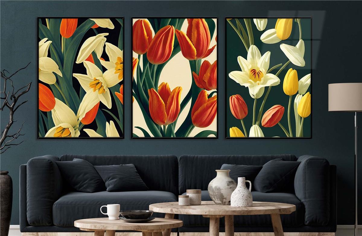 Alüminyum Çerçeveli Sanat Temalı 3'lü Set CAM Tablo 0039