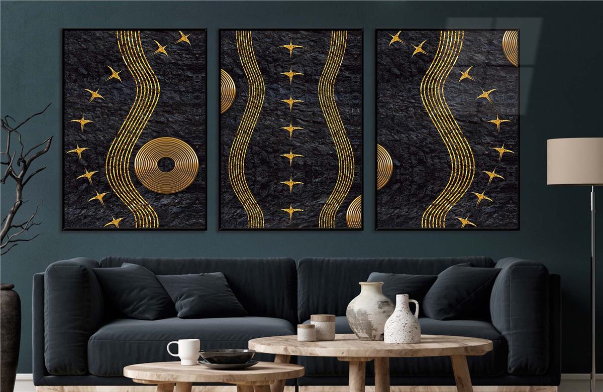 Alüminyum Çerçeveli Sanat Temalı 3'lü Set CAM Tablo 0050