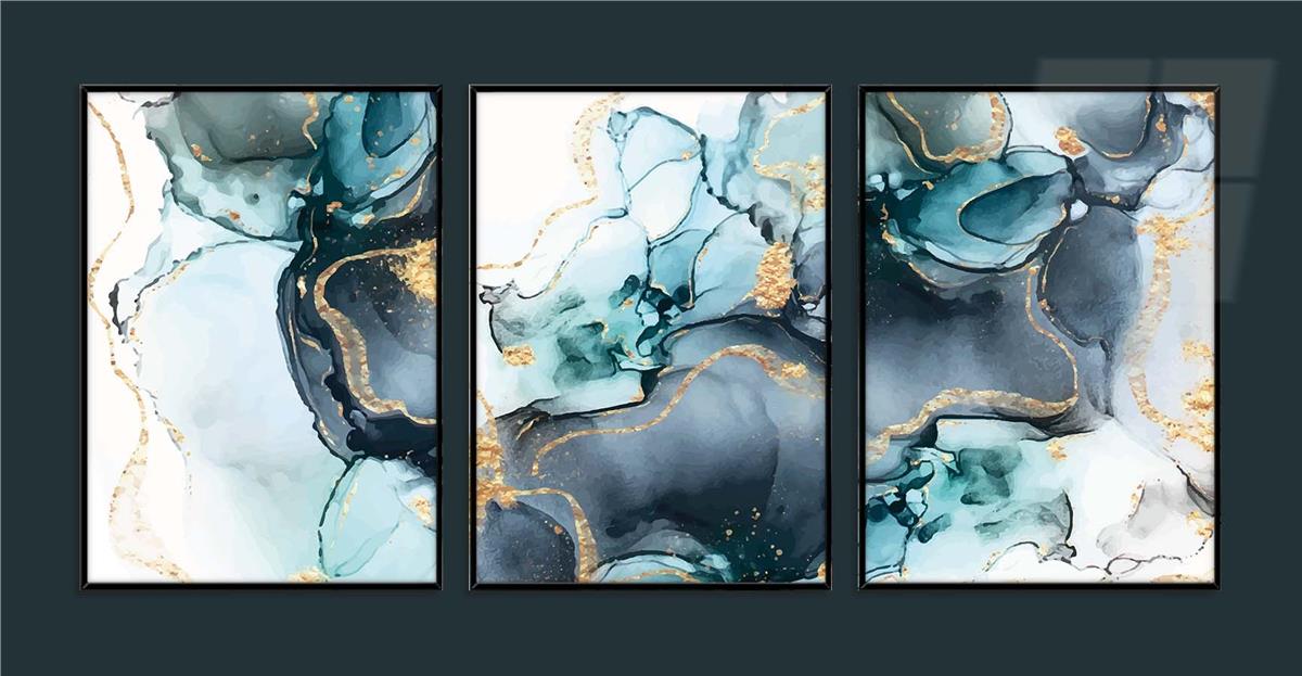 Alüminyum Çerçeveli Sanat Temalı 3'lü Set CAM Tablo 0016