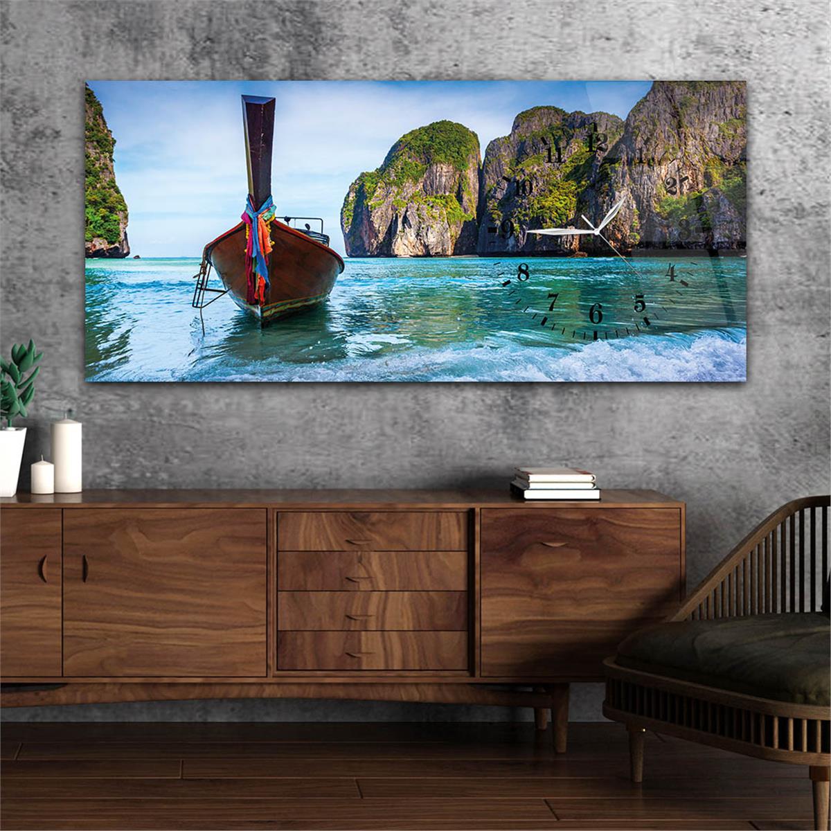 Yatay Saatli Yandan Sanat ve Doğa Temalı Cam Tablo 068