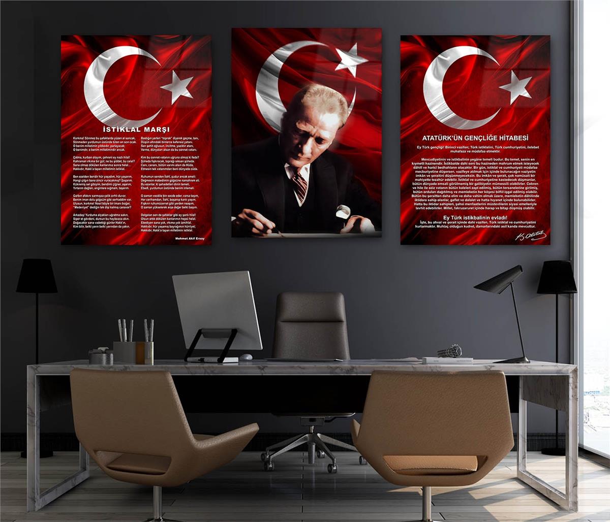  3'lü Set VatanTemalı Cam Tablo 36