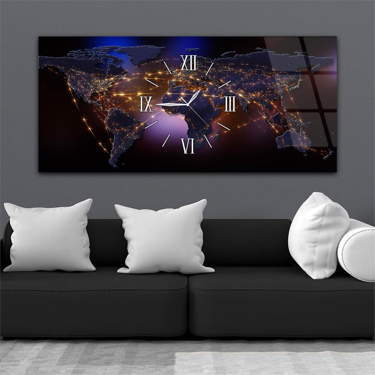 Yatay Ortadan Saatli  Sanat ve Doğa Temalı Cam Tablo 072