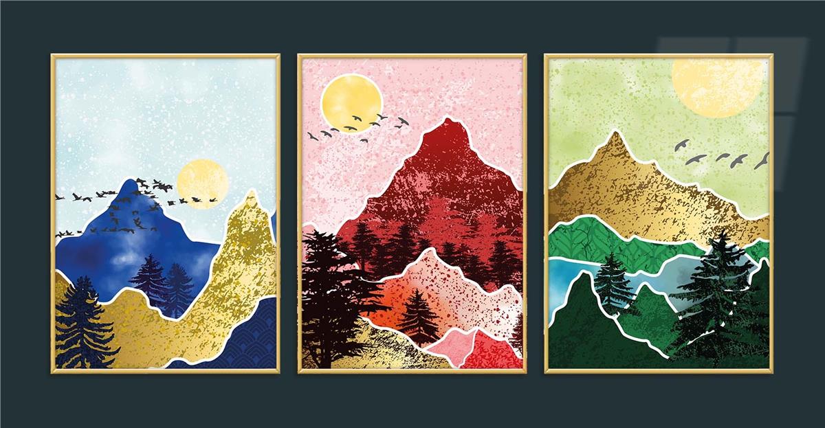 Alüminyum Çerçeveli Sanat Temalı 3'lü Set MDF Tablo 0020