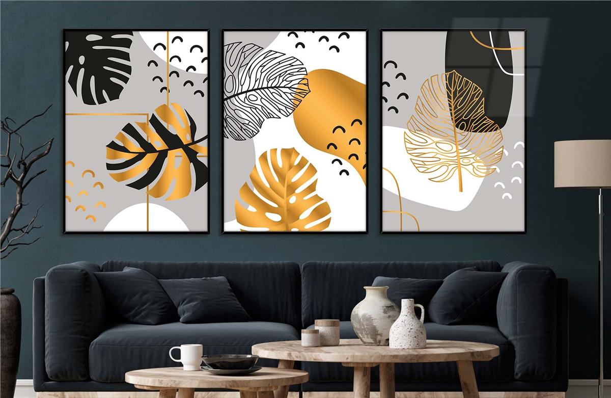Alüminyum Çerçeveli Sanat Temalı 3'lü Set MDF Tablo 0011