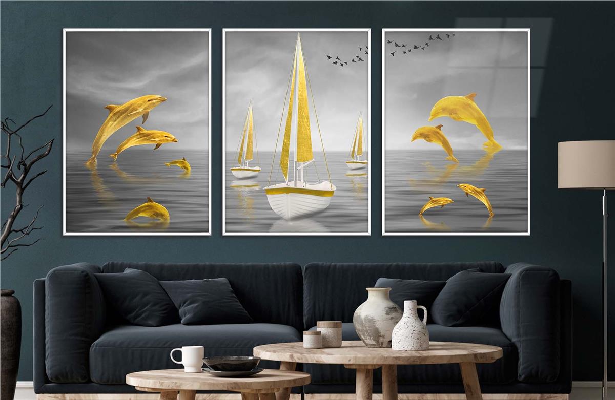 Alüminyum Çerçeveli Sanat Temalı 3'lü Set MDF Tablo 0066