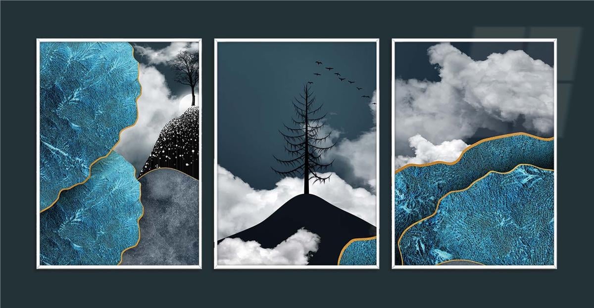 Alüminyum Çerçeveli Sanat Temalı 3'lü Set CAM Tablo 0070