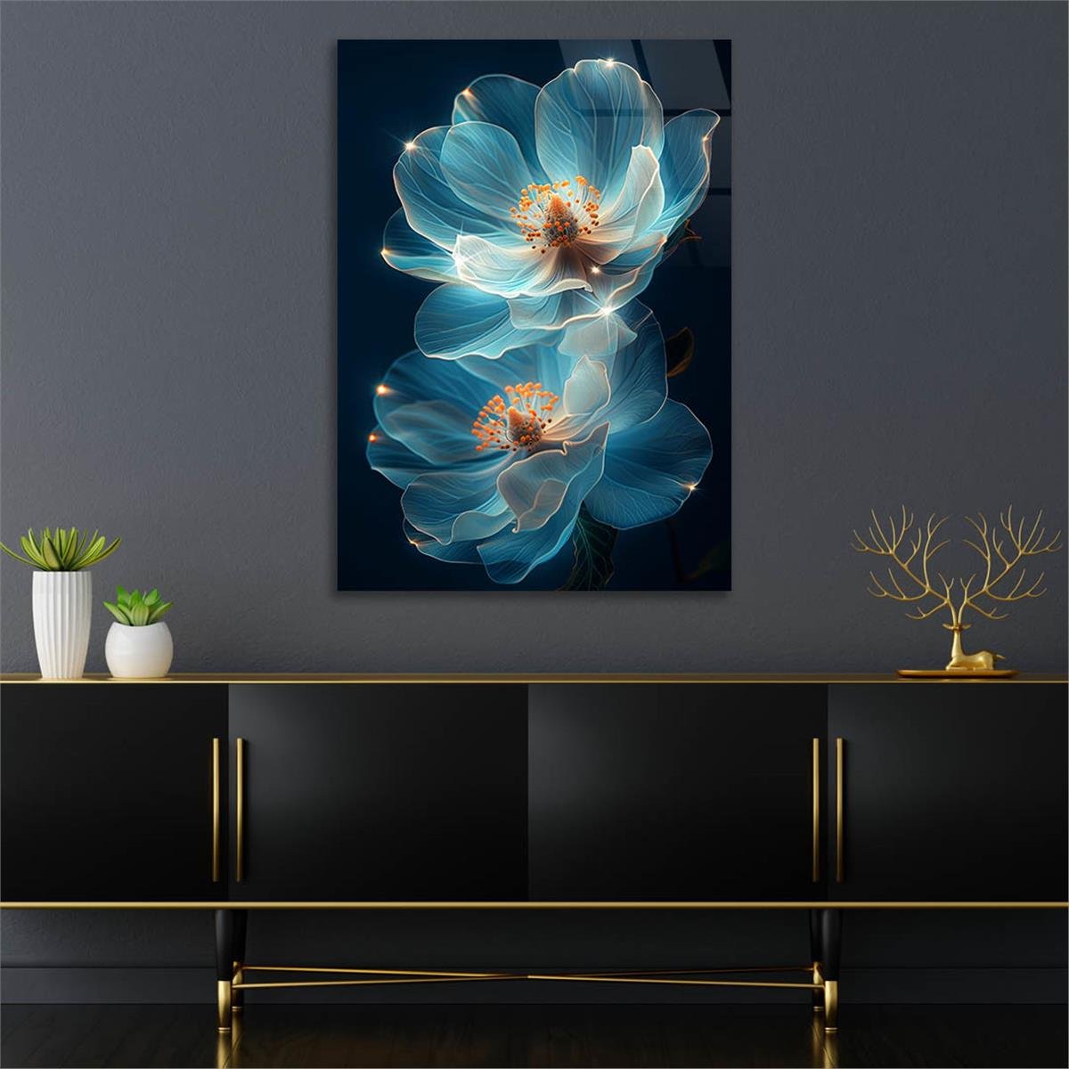 Dikey Sanat Temalı Cam Tablo 456