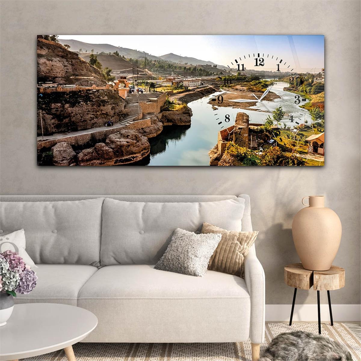 Side-Clock, Art And Nature-Themed Horizontal Glass Wall Painting 018