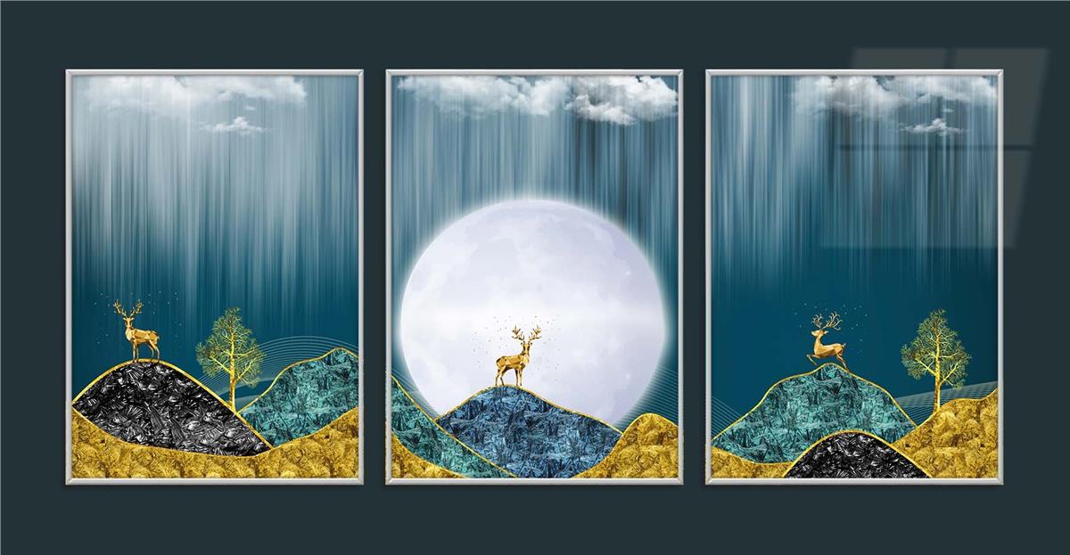 Alüminyum Çerçeveli Sanat Temalı 3'lü Set CAM Tablo 0042