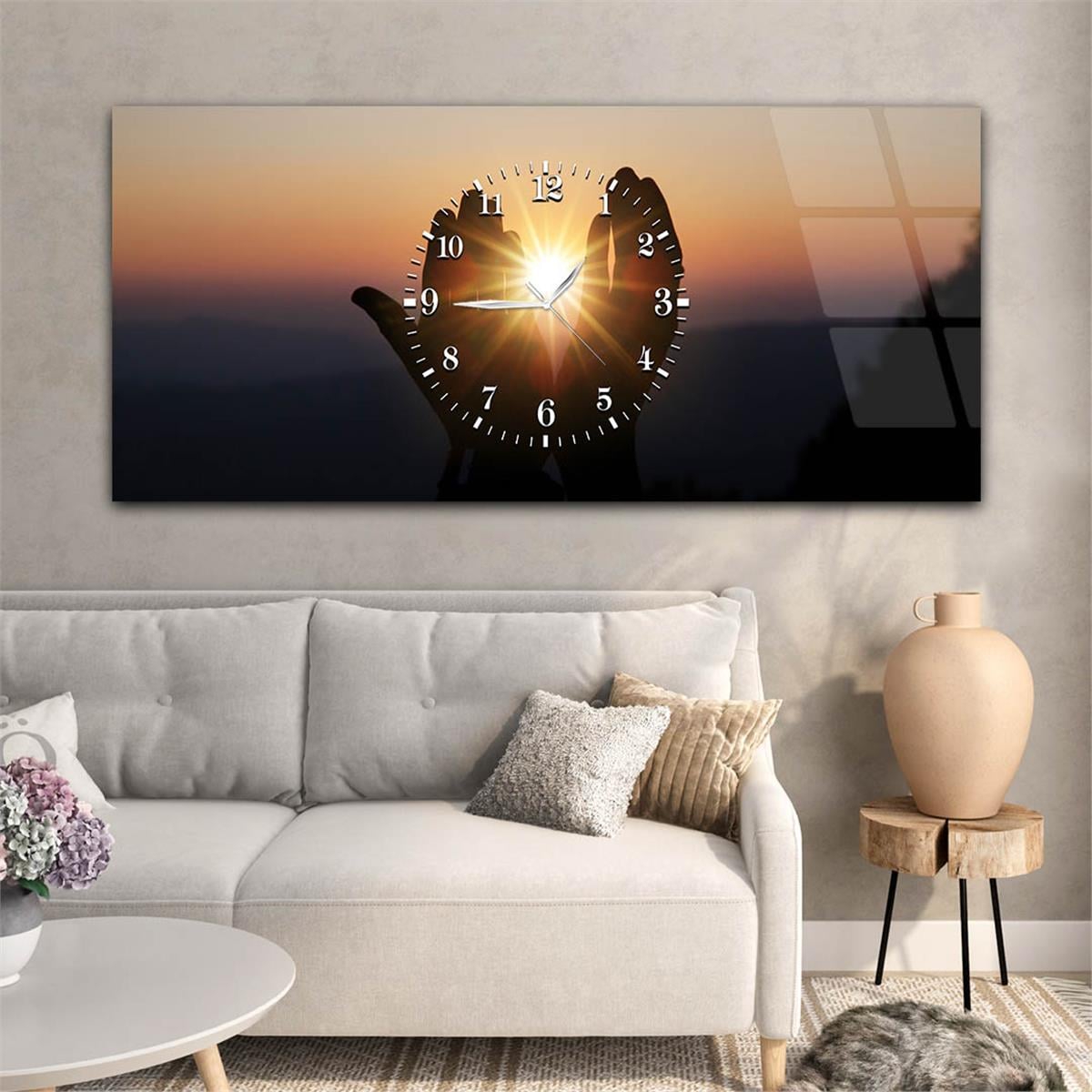 Horizontaal, in Het Midden Voorzien Van Een Klok, Religieus Thema Gehard Glasschilderij 033