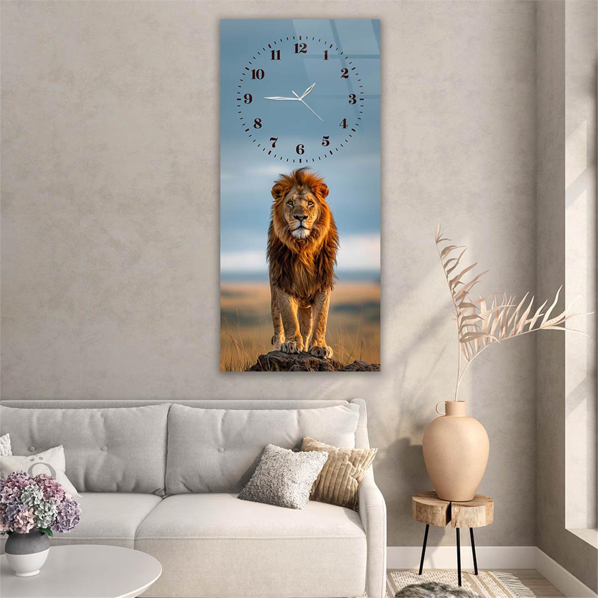 Dikey Üstten Saatli Sanat Temalı Cam Tablo 095