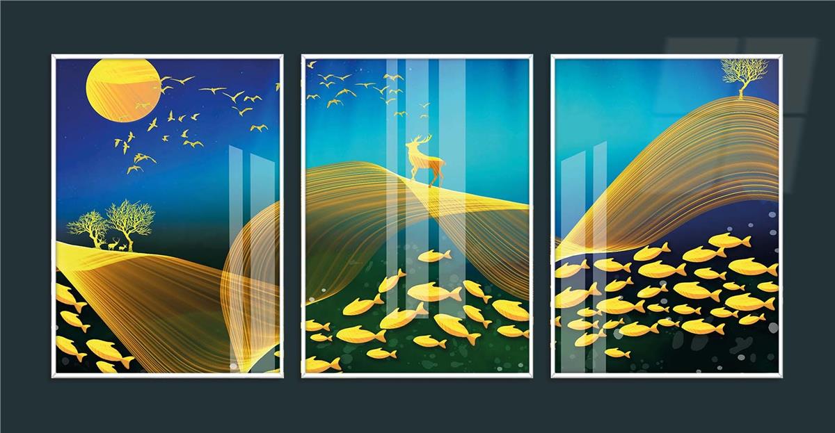 Alüminyum Çerçeveli Sanat Temalı 3'lü Set MDF Tablo 0071