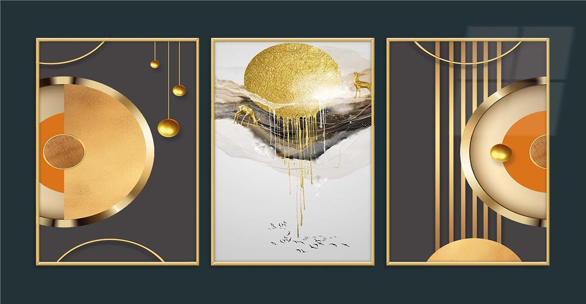 Alüminyum Çerçeveli Sanat Temalı 3'lü Set CAM Tablo 0080