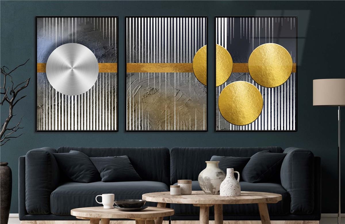 Alüminyum Çerçeveli Sanat Temalı 3'lü Set MDF Tablo 0078