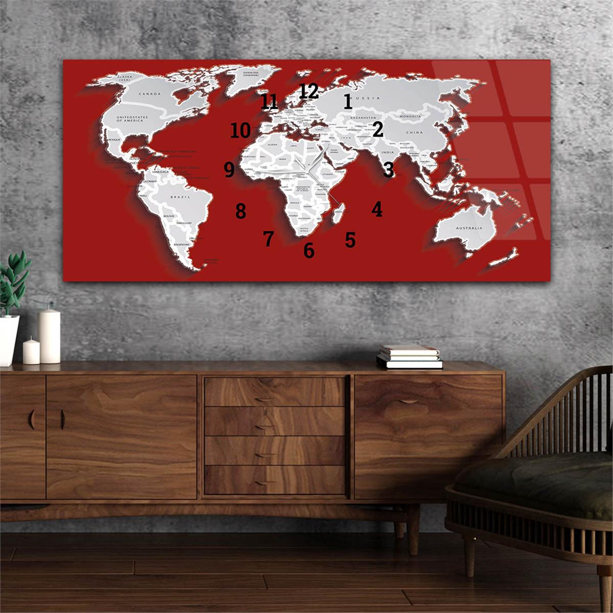 Yatay Saatli Ortadan Vatan Temalı Cam Tablo 092