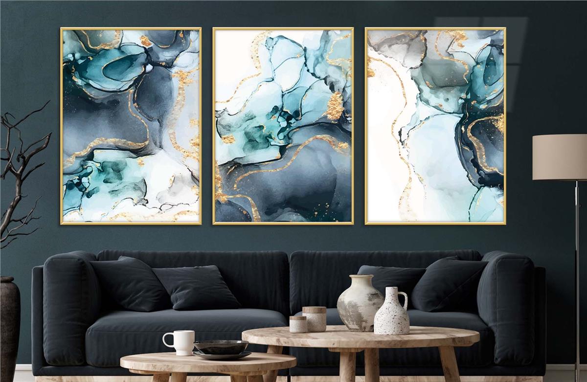 Alüminyum Çerçeveli Sanat Temalı 3'lü Set CAM Tablo 0024