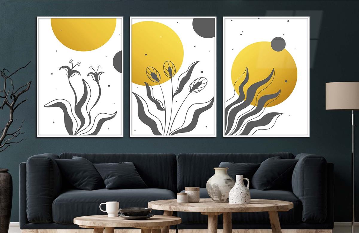 Alüminyum Çerçeveli Sanat Temalı 3'lü Set MDF Tablo 0010