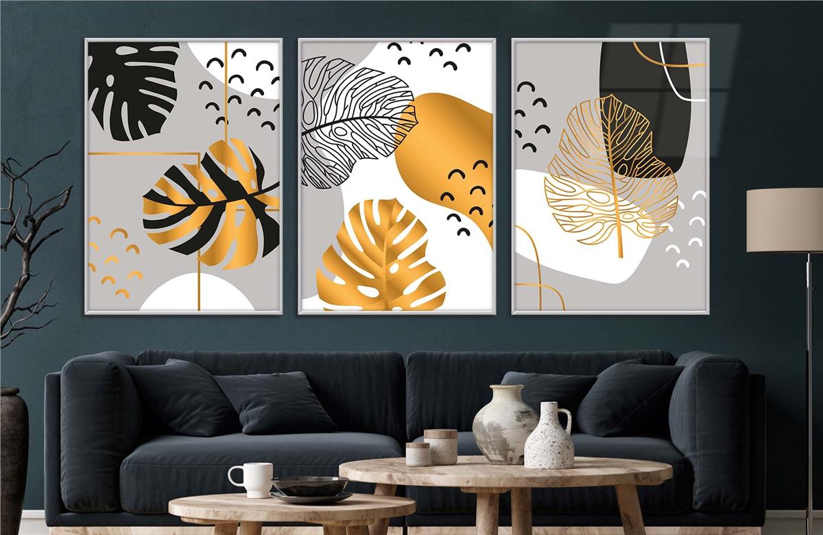 Alüminyum Çerçeveli Sanat Temalı 3'lü Set MDF Tablo 0011