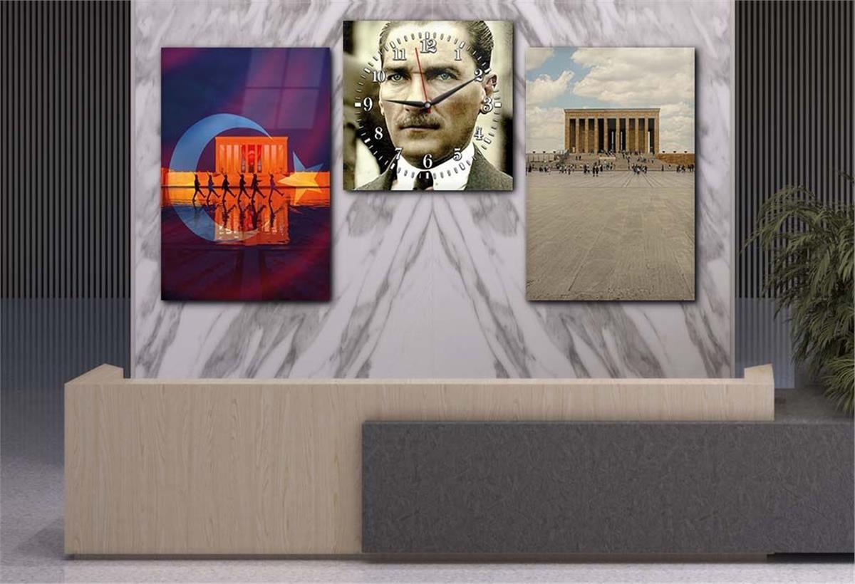 MUSTAFA KEMAL ATATÜRK VE ANITKABİR Glass Wall Art Set with Clock