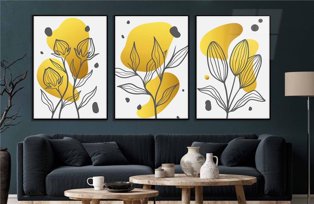 Alüminyum Çerçeveli Sanat Temalı 3'lü Set MDF Tablo 0009