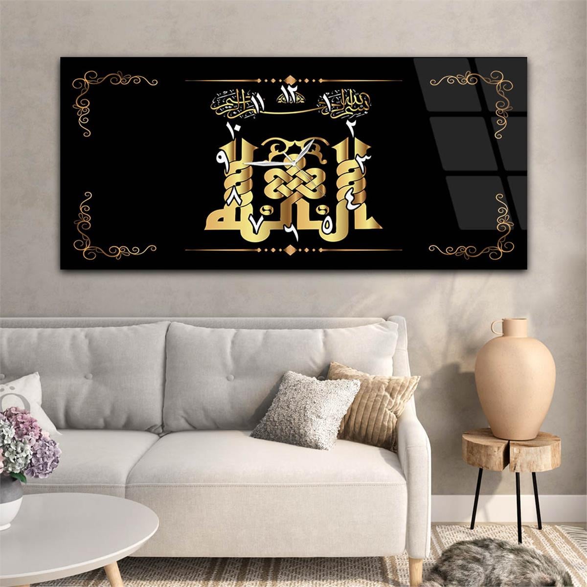 Horizontaal, in Het Midden Voorzien Van Een Klok, Religieus Thema Gehard Glasschilderij 057