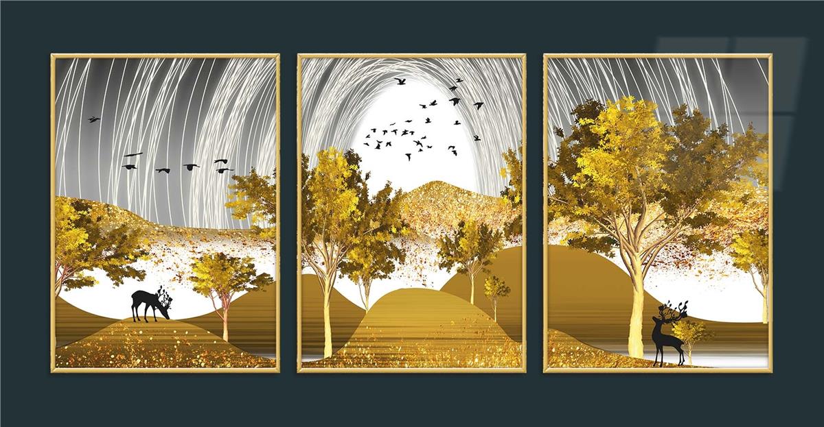 Alüminyum Çerçeveli Sanat Temalı 3'lü Set MDF Tablo 0079