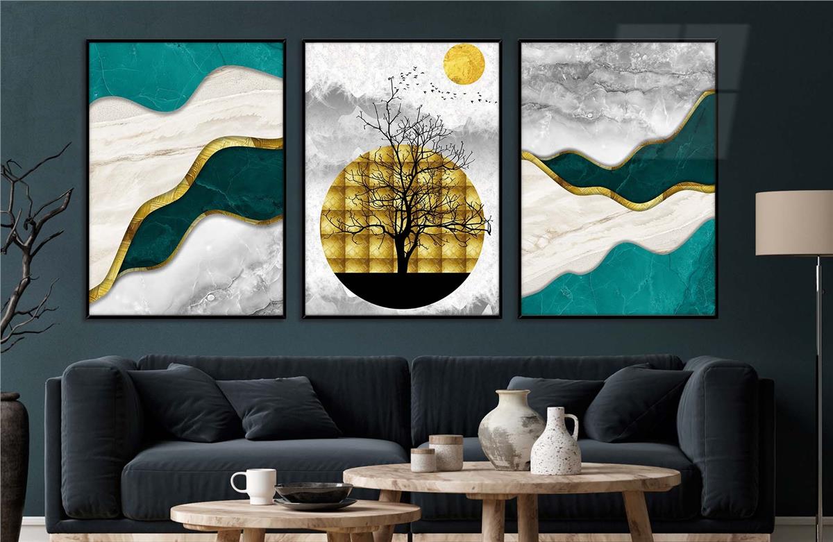 Alüminyum Çerçeveli Sanat Temalı 3'lü Set MDF Tablo 0054