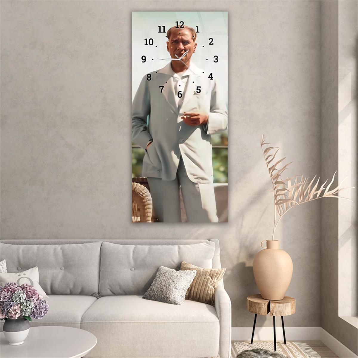 Vertical National Themed Glass Wall Art with Clock at the Top 016