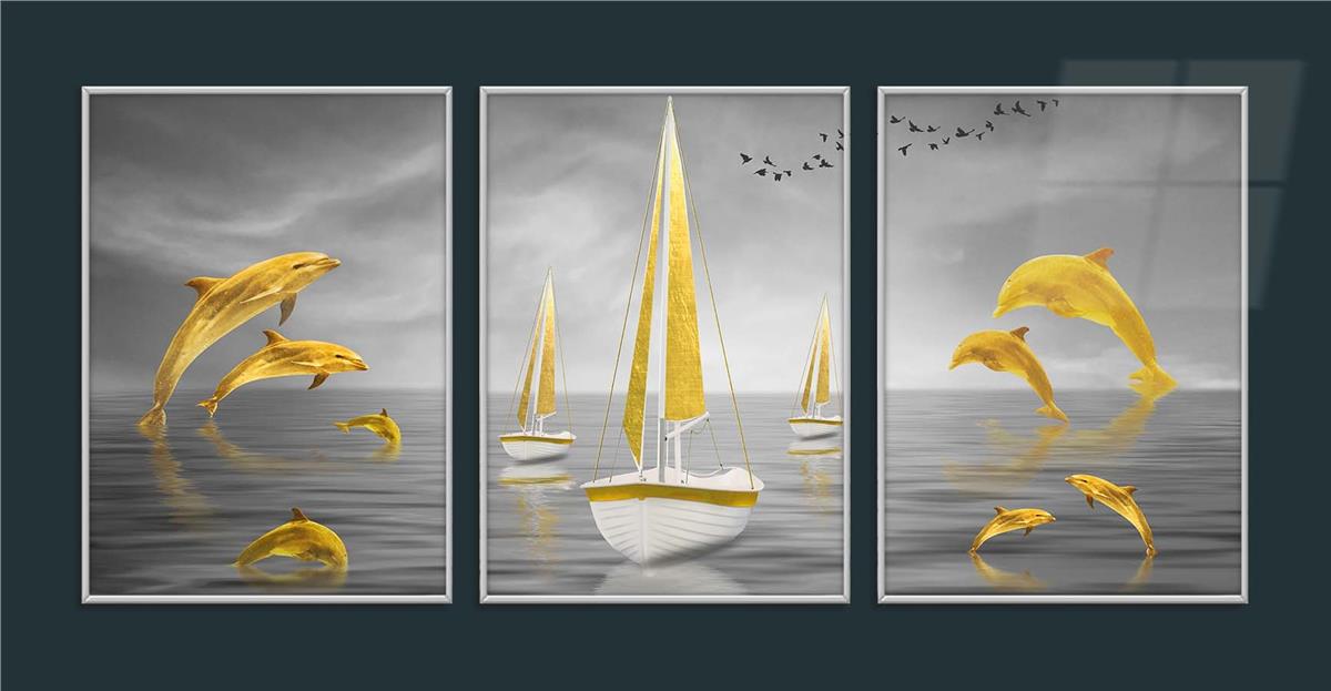 Alüminyum Çerçeveli Sanat Temalı 3'lü Set CAM Tablo 0066