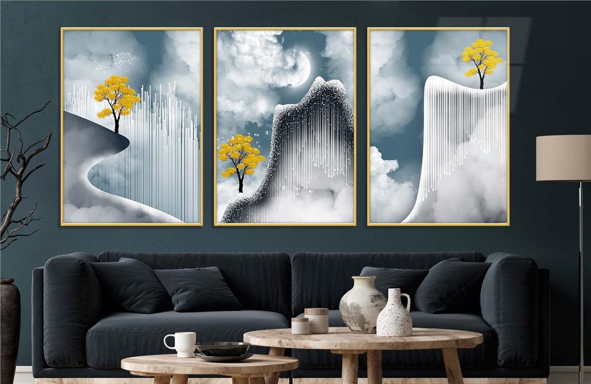 Alüminyum Çerçeveli Sanat Temalı 3'lü Set CAM Tablo 0069