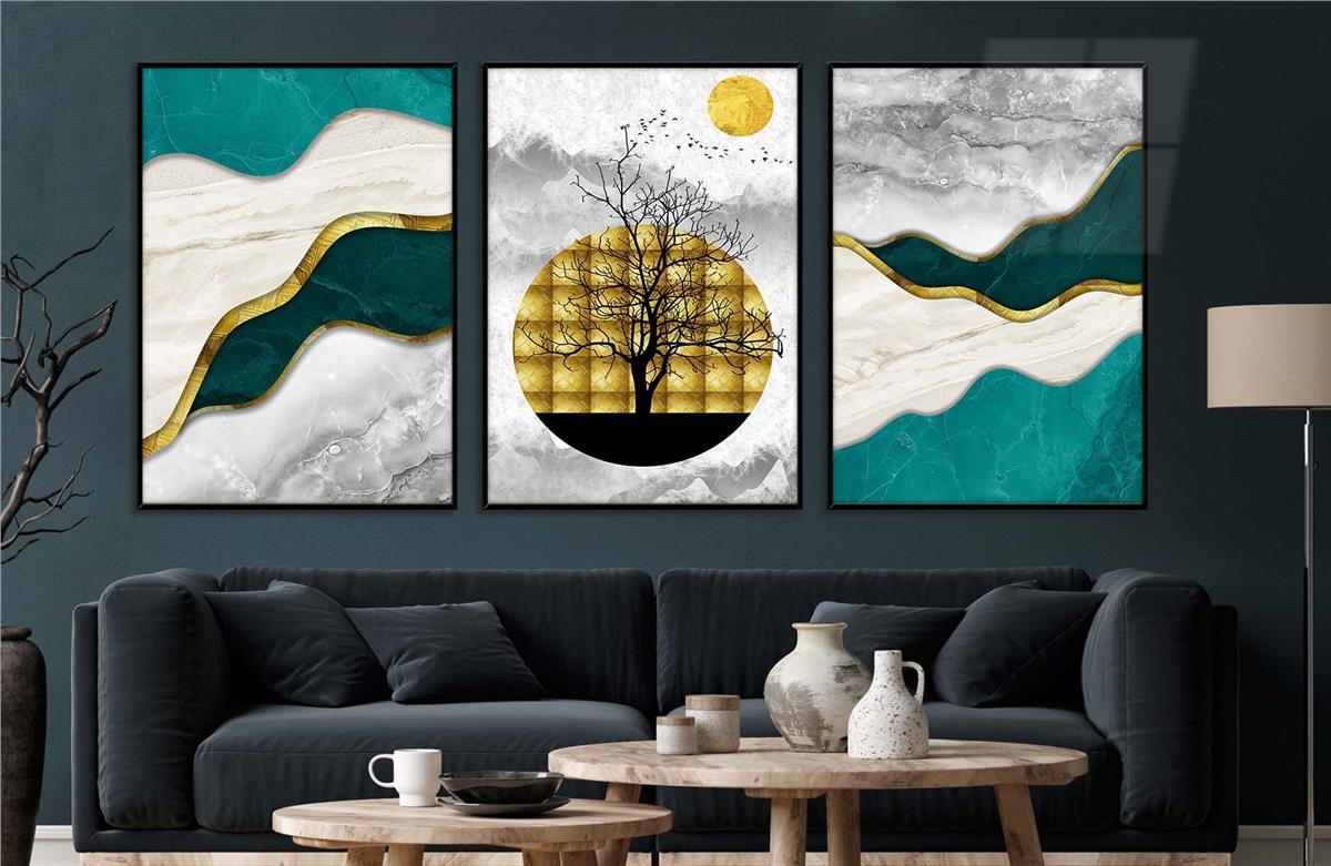 Alüminyum Çerçeveli Sanat Temalı 3'lü Set CAM Tablo 0038