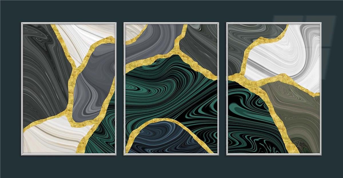 Alüminyum Çerçeveli Sanat Temalı 3'lü Set MDF Tablo 0046