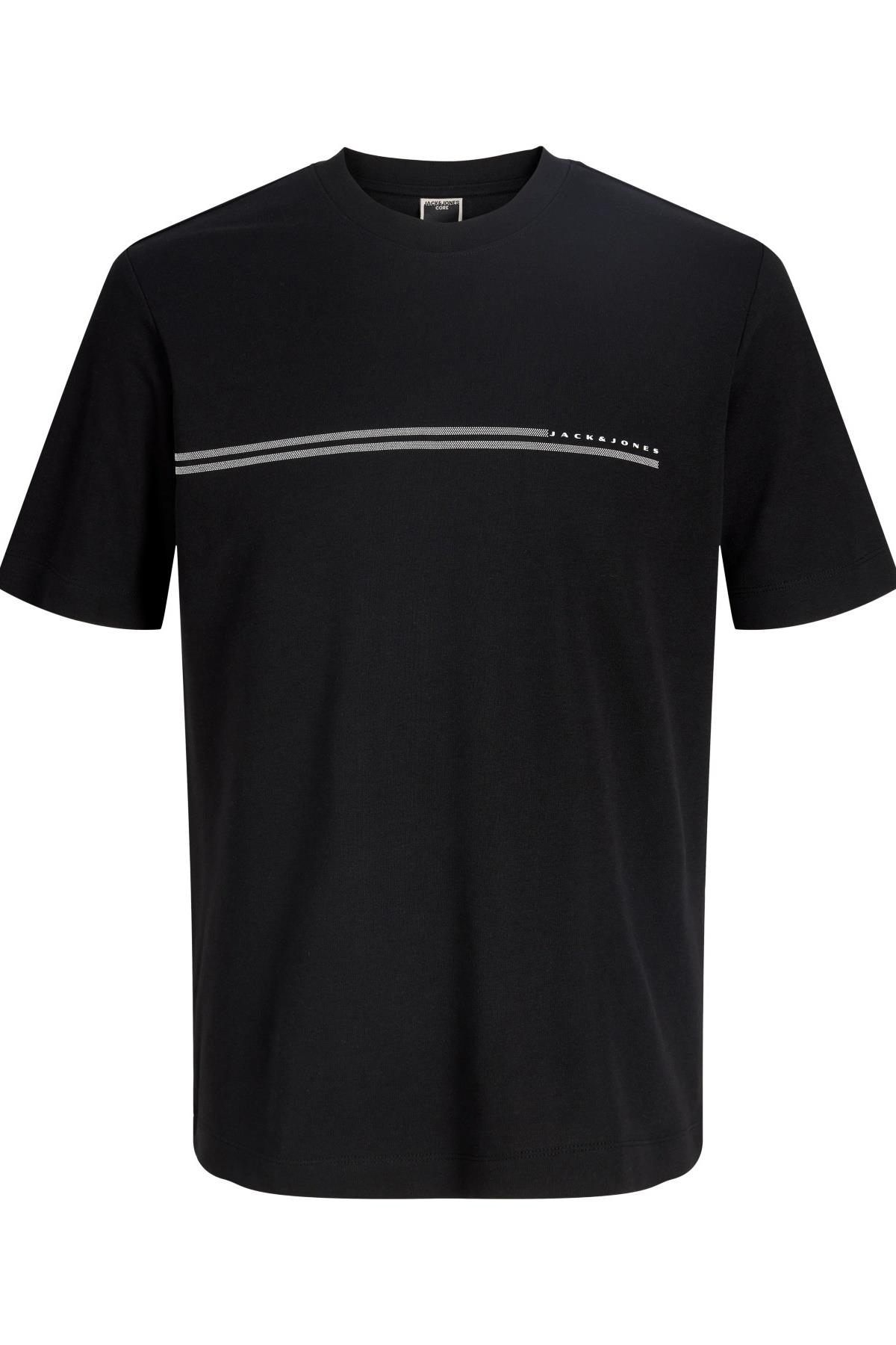 Jack & Jones JCOFUSION Erkek Basic Tişört – Bisiklet Yaka, Göğüs Logolu 