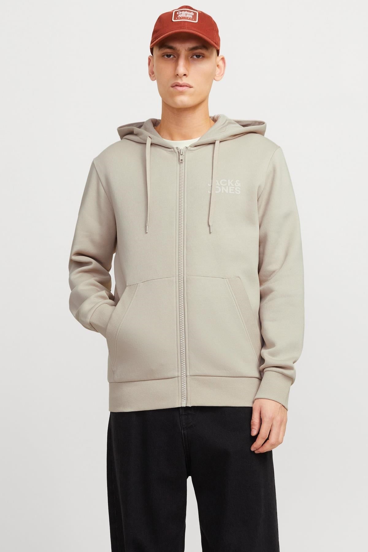 Jack & Jones JJECORP Logo Erkek Fermuarlı Kapüşonlu Sweatshirt Günlük Rahat 