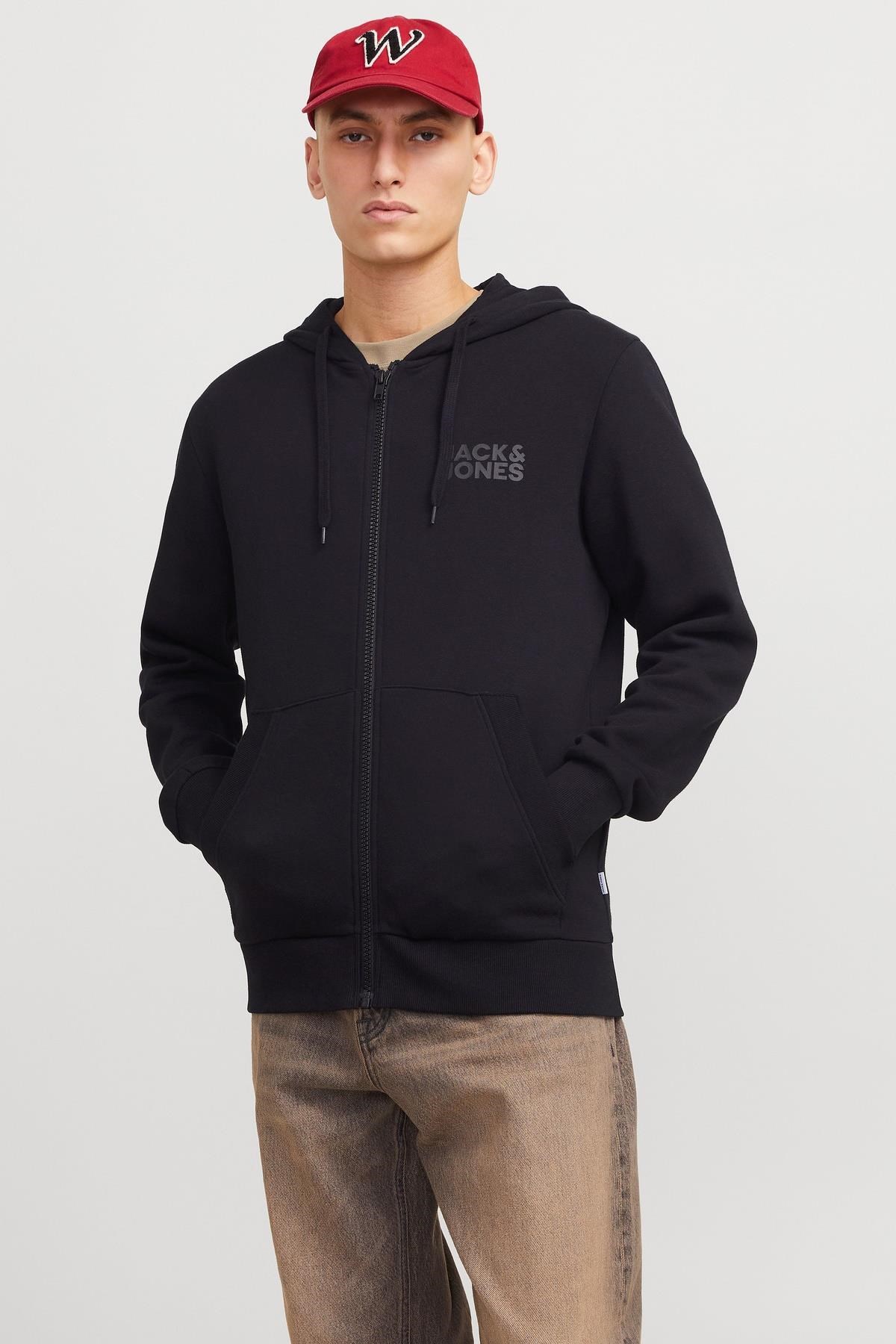 Jack & Jones JJECORP Logo Erkek Fermuarlı Kapüşonlu Sweatshirt Günlük Rahat 