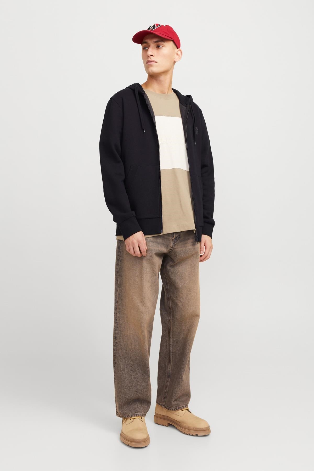Jack & Jones JJECORP Logo Erkek Fermuarlı Kapüşonlu Sweatshirt Günlük Rahat 
