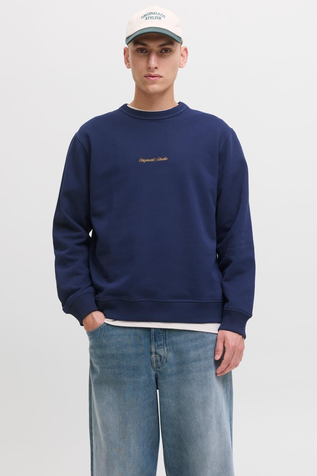 Jack & Jones JORNORREBRO Nakış Detaylı Bisiklet Yaka Erkek Sweatshirt 