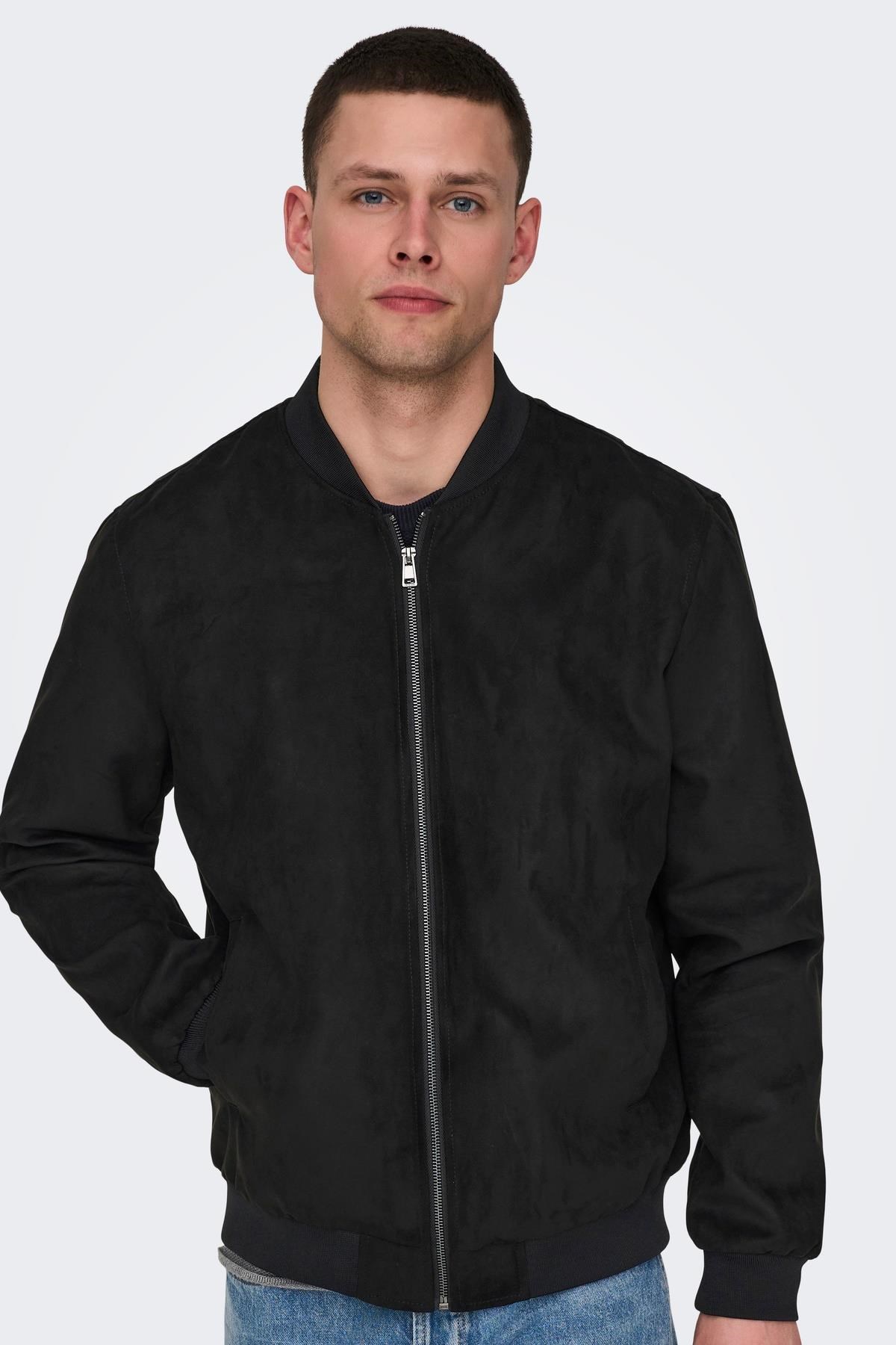 Only & Sons ONSLUCAS Erkek Süet Görünümlü Bomber Ceket Günlük Rahat Şık 