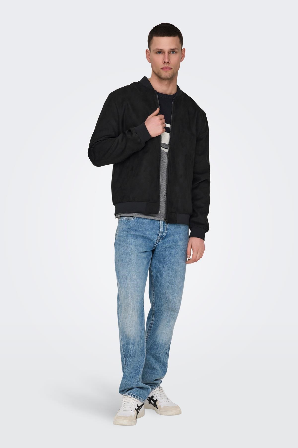 Only & Sons ONSLUCAS Erkek Süet Görünümlü Bomber Ceket Günlük Rahat Şık 